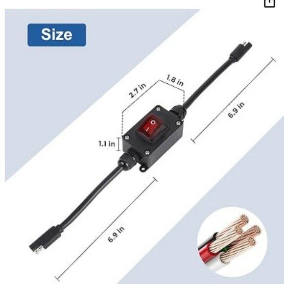 Inline 12V Power Switch, Briidea IP65 Waterproof SAE connector with LED light - Picture 4 of 7